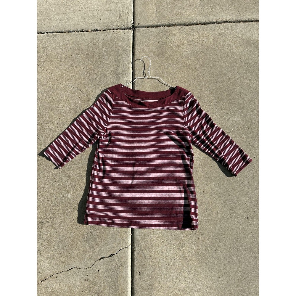Faded Glory Shirt Women's XL Burgundy Red White Striped 3/4 Long Sleeve Y2k